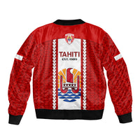 Tahitian Football Sleeve Zip Bomber Jacket Tahiti Coat Of Arm Polynesian Sporty Style LT14 - Polynesian Pride