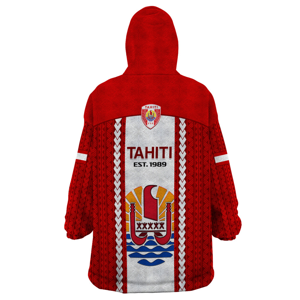 Tahitian Football Wearable Blanket Hoodie Tahiti Coat Of Arm Polynesian Sporty Style LT14 - Polynesian Pride
