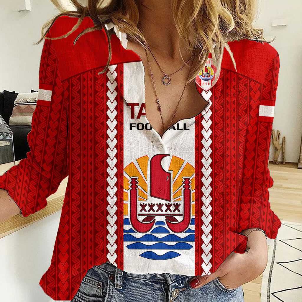 Tahitian Football Women Casual Shirt Tahiti Coat Of Arm Polynesian Sporty Style LT14 Female Red - Polynesian Pride