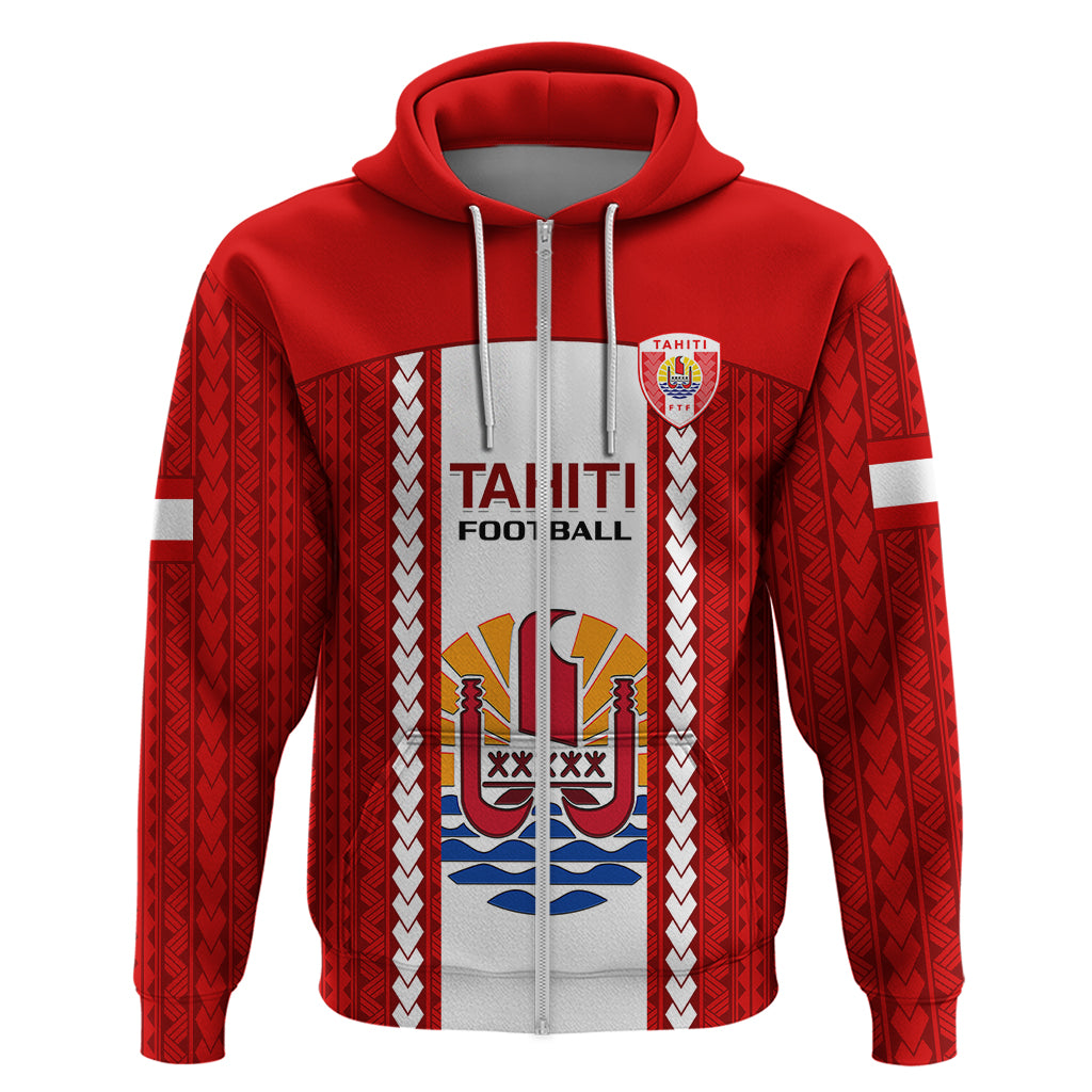 Custom Tahitian Football Hoodie Tahiti Coat of Arm Polynesian Sporty Style LT14 Zip Hoodie Red - Polynesian Pride