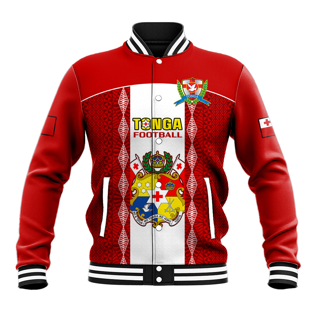 Tonga Football Baseball Jacket Tongan Ngatu Pattern Sporty Style LT14 Unisex Red - Polynesian Pride