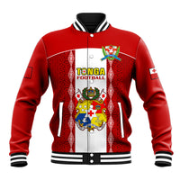 Tonga Football Baseball Jacket Tongan Ngatu Pattern Sporty Style LT14 Unisex Red - Polynesian Pride