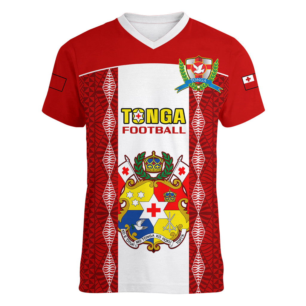 Tonga Football Women V Neck T Shirt Tongan Ngatu Pattern Sporty Style LT14 Female Red - Polynesian Pride