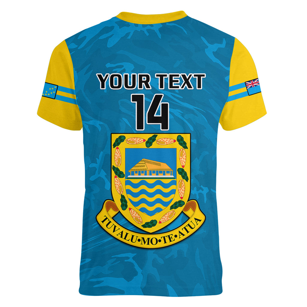 Personalised Tuvalu Islands Football Women V Neck T Shirt Polynesian Pattern Sporty Style LT14 - Polynesian Pride