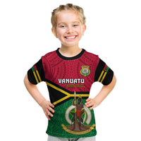 Vanuatu Football Kid T Shirt Vanuatuan Coat Of Arm Polynesian Flag Style LT14 Red - Polynesian Pride