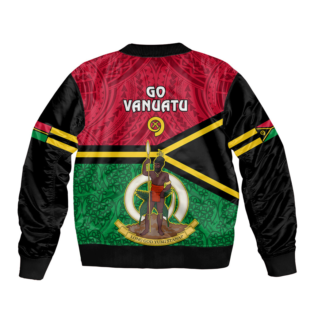 Vanuatu Football Sleeve Zip Bomber Jacket Vanuatuan Coat Of Arm Polynesian Flag Style LT14 - Polynesian Pride