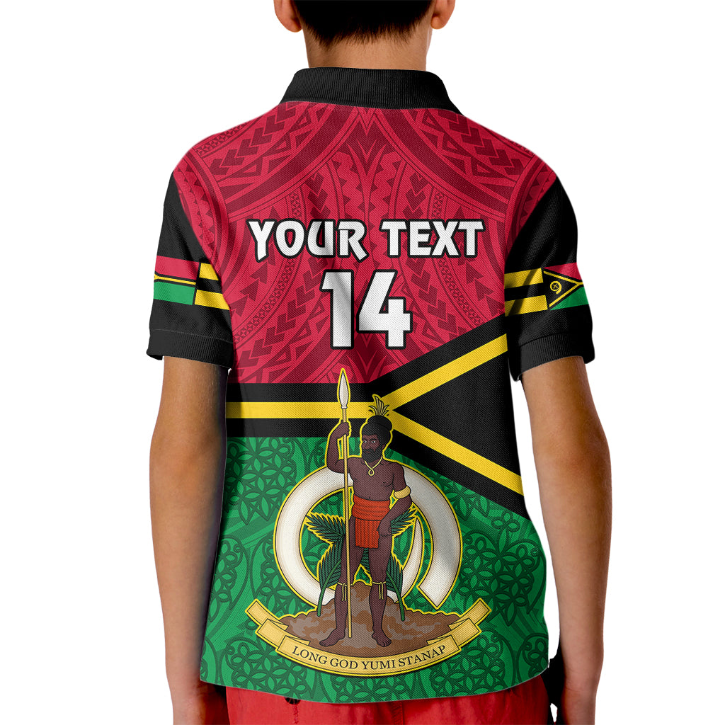 Personalised Vanuatu Football Kid Polo Shirt Vanuatuan Coat Of Arm Polynesian Flag Style LT14 - Polynesian Pride