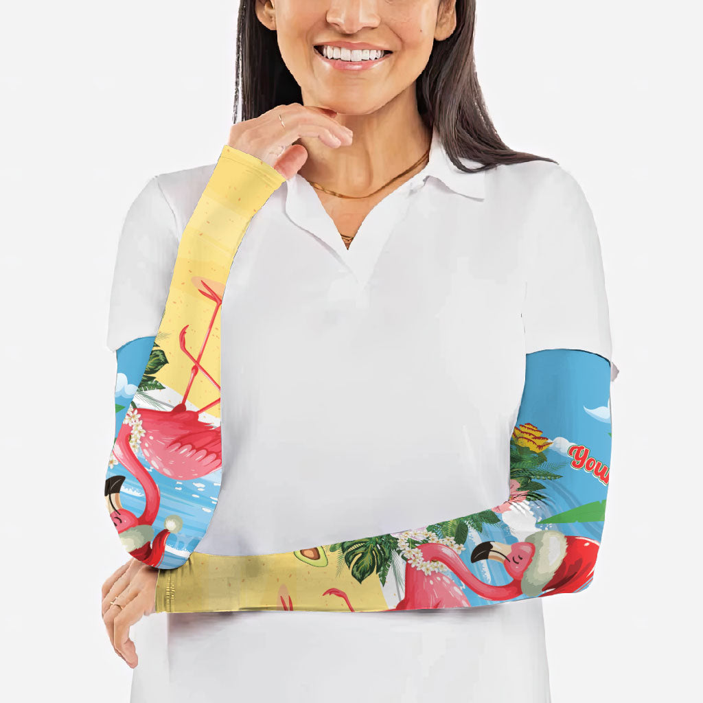 Flamingo Hawaii Summer Christmas Personalized Arm Sleeves Mele Kalikimaka Beachy Vibes