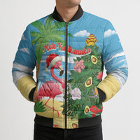 Flamingo Hawaii Summer Christmas Personalized Bomber Puffer Jacket Mele Kalikimaka Beachy Vibes
