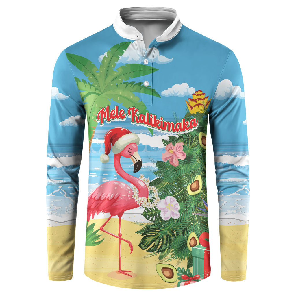 Flamingo Hawaii Summer Christmas Personalized Button Sweatshirt Mele Kalikimaka Beachy Vibes LT14 Blue - Polynesian Pride