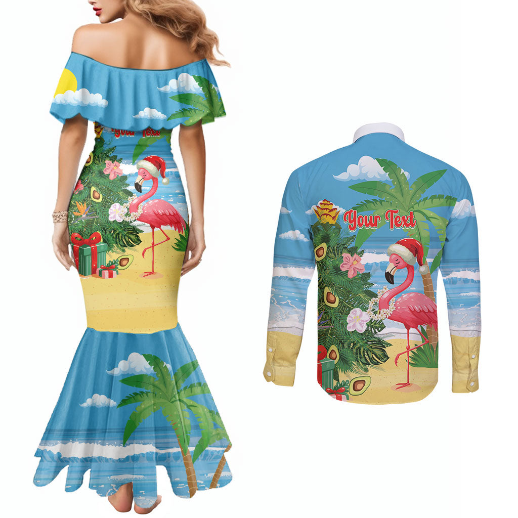 Flamingo Hawaii Summer Christmas Personalized Couples Matching Mermaid Dress and Long Sleeve Button Shirt Mele Kalikimaka Beachy Vibes LT14 - Polynesian Pride