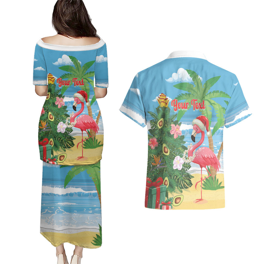 Flamingo Hawaii Summer Christmas Personalized Couples Matching Puletasi and Hawaiian Shirt Mele Kalikimaka Beachy Vibes LT14 - Polynesian Pride