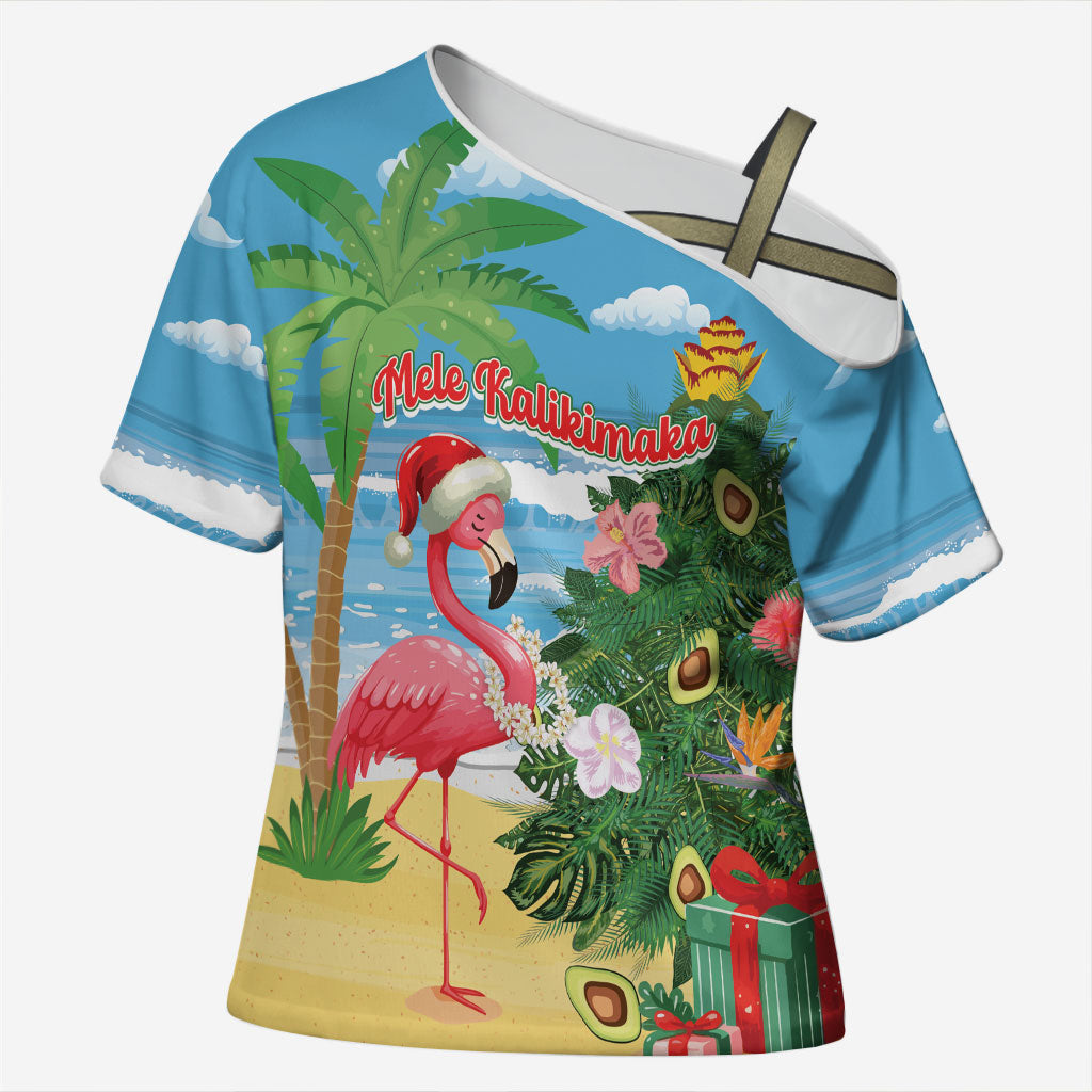 Flamingo Hawaii Summer Christmas Personalized Cross Shoulder Shirt Mele Kalikimaka Beachy Vibes