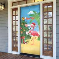 Flamingo Hawaii Summer Christmas Personalized Door Cover Mele Kalikimaka Beachy Vibes