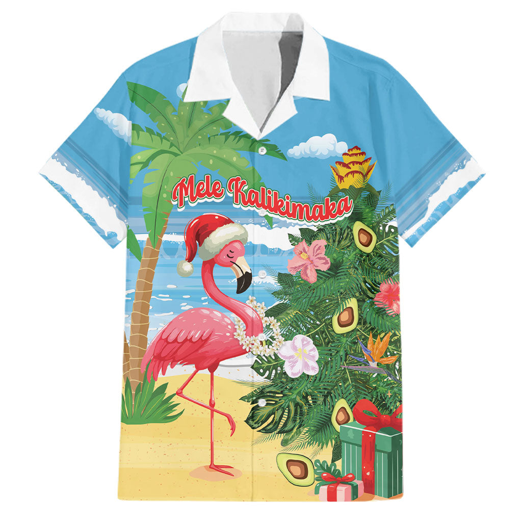 Flamingo Hawaii Summer Christmas Personalized Family Matching Summer Maxi Dress and Hawaiian Shirt Mele Kalikimaka Beachy Vibes LT14 Dad's Shirt - Short Sleeve Blue - Polynesian Pride