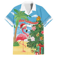 Flamingo Hawaii Summer Christmas Personalized Family Matching Tank Maxi Dress and Hawaiian Shirt Mele Kalikimaka Beachy Vibes LT14 Dad's Shirt - Short Sleeve Blue - Polynesian Pride