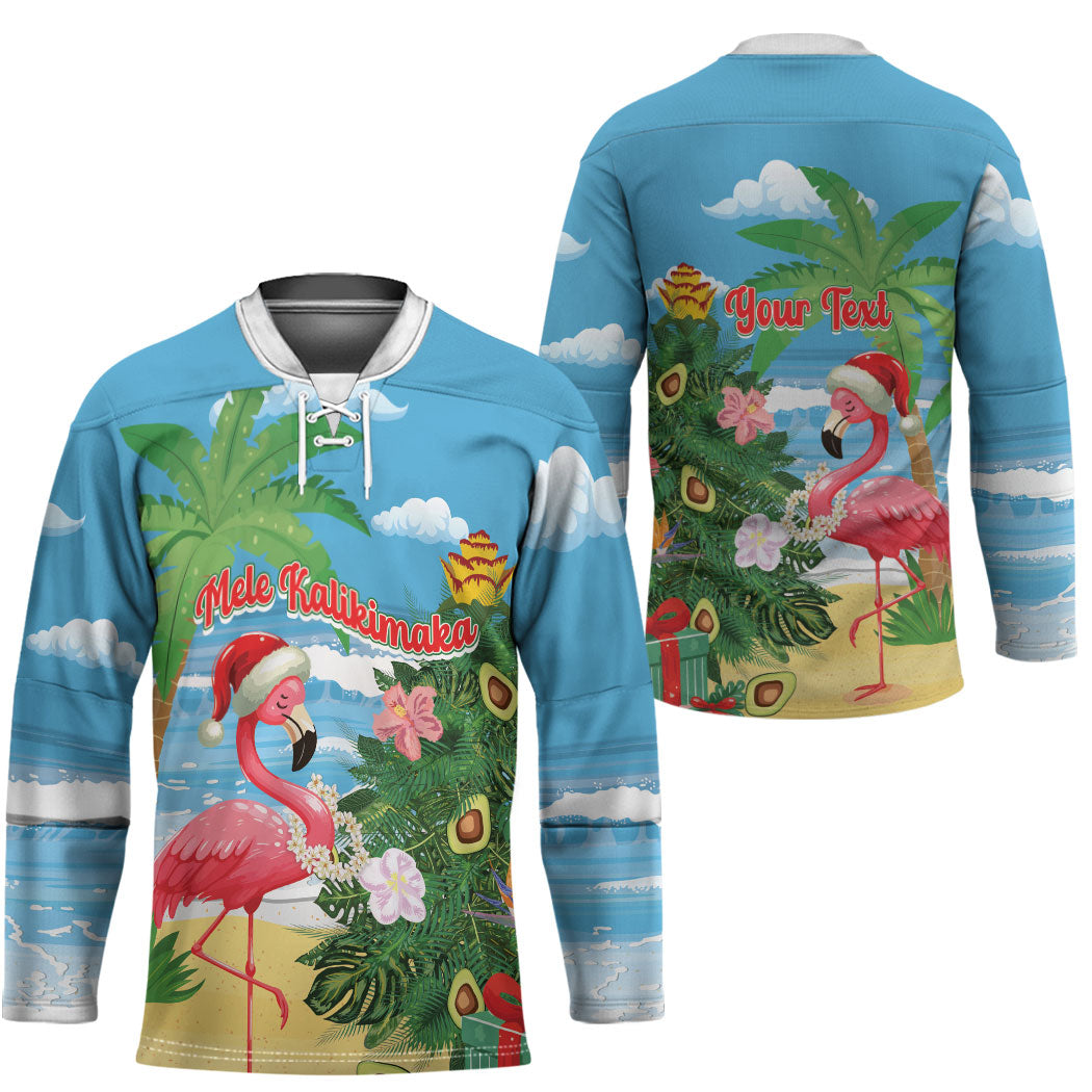 Flamingo Hawaii Summer Christmas Personalized Hockey Jersey Mele Kalikimaka Beachy Vibes