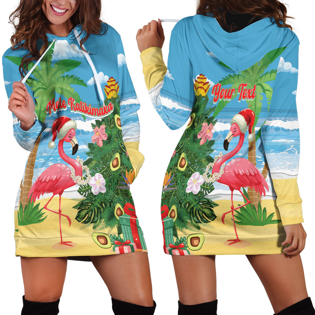 Flamingo Hawaii Summer Christmas Personalized Hoodie Dress Mele Kalikimaka Beachy Vibes LT14 - Polynesian Pride