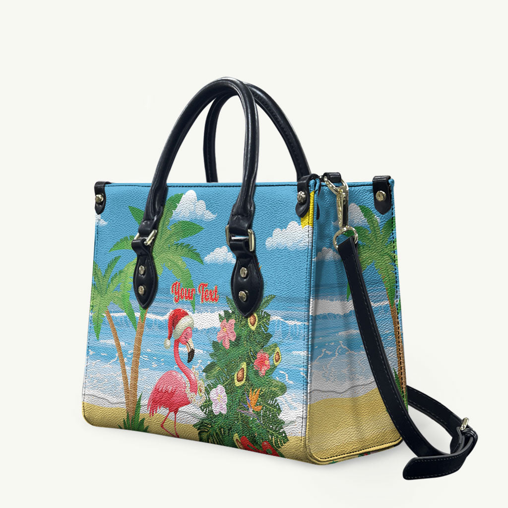 Flamingo Hawaii Summer Christmas Personalized Leather Bag Mele Kalikimaka Beachy Vibes