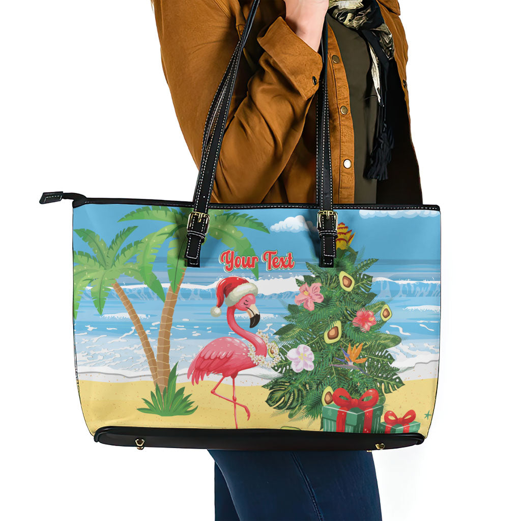Flamingo Hawaii Summer Christmas Personalized Leather Tote Bag Mele Kalikimaka Beachy Vibes