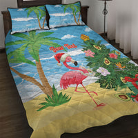 Flamingo Hawaii Summer Christmas Personalized Quilt Bed Set Mele Kalikimaka Beachy Vibes