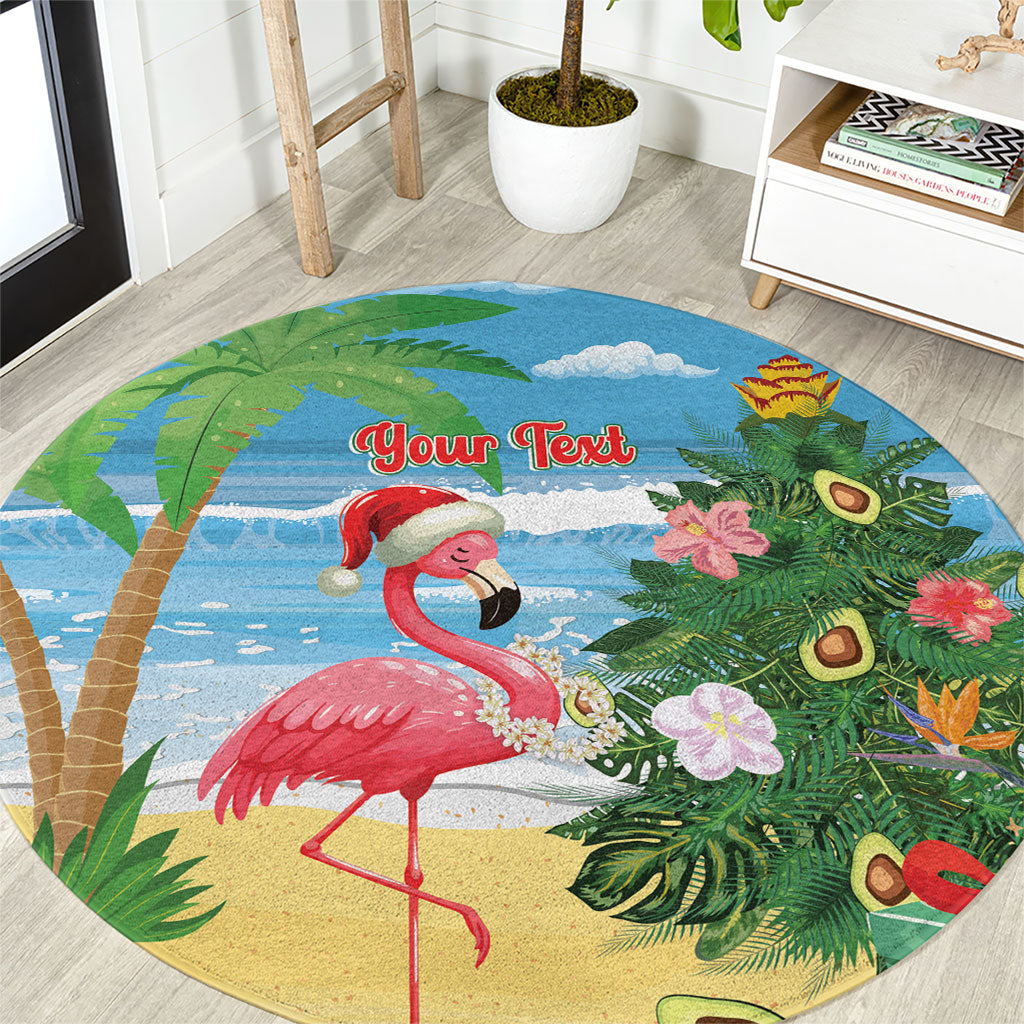 Flamingo Hawaii Summer Christmas Personalized Round Carpet Mele Kalikimaka Beachy Vibes LT14 Blue - Polynesian Pride