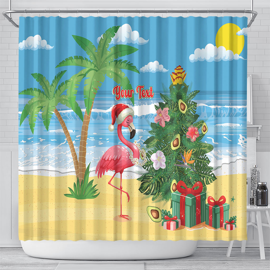 Flamingo Hawaii Summer Christmas Personalized Shower Curtain Mele Kalikimaka Beachy Vibes