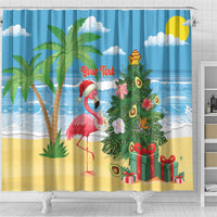 Flamingo Hawaii Summer Christmas Personalized Shower Curtain Mele Kalikimaka Beachy Vibes
