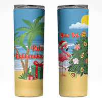 Flamingo Hawaii Summer Christmas Personalized Skinny Tumbler Mele Kalikimaka Beachy Vibes LT14 Blue - Polynesian Pride