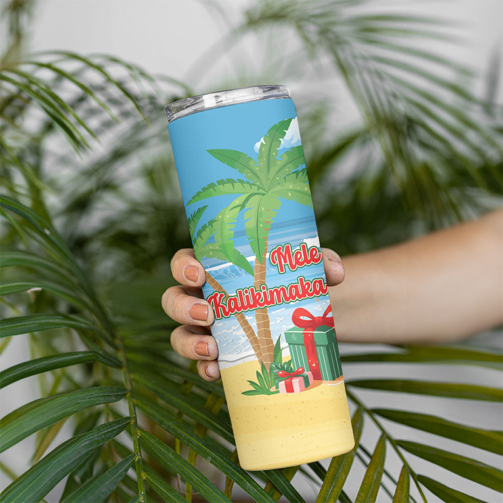 Flamingo Hawaii Summer Christmas Personalized Skinny Tumbler Mele Kalikimaka Beachy Vibes LT14 - Polynesian Pride