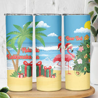 Flamingo Hawaii Summer Christmas Personalized Skinny Tumbler Mele Kalikimaka Beachy Vibes LT14 - Polynesian Pride