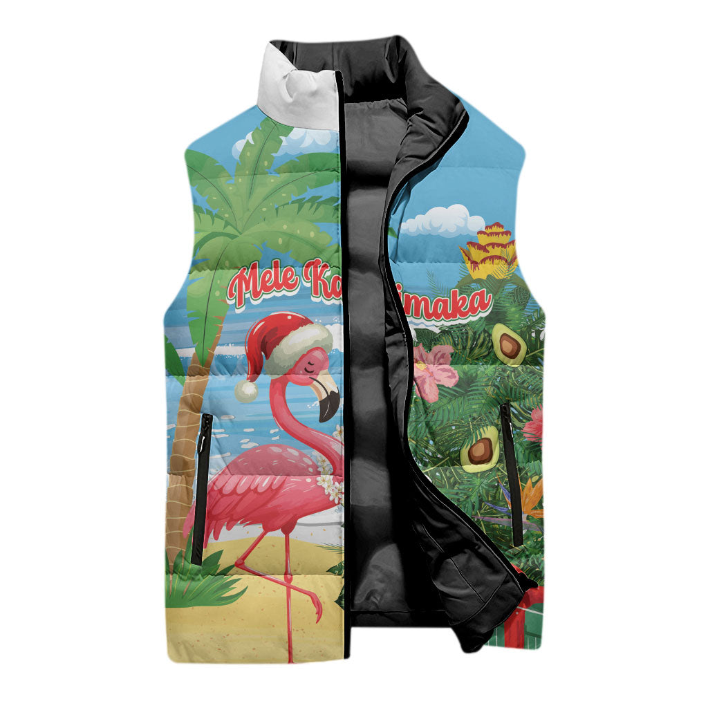 Flamingo Hawaii Summer Christmas Personalized Sleeveless Puffer Jacket Mele Kalikimaka Beachy Vibes