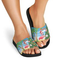 Flamingo Hawaii Summer Christmas Personalized Slide Sandals Mele Kalikimaka Beachy Vibes