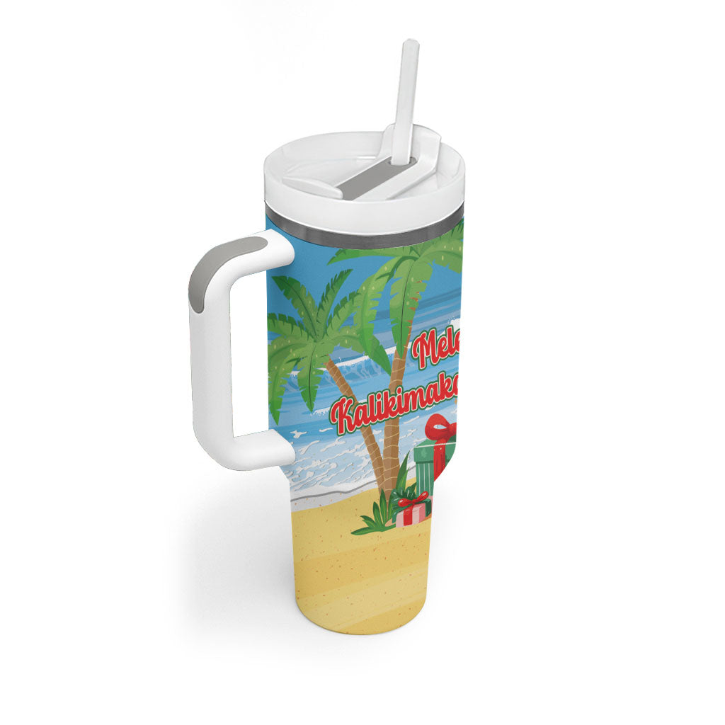 Flamingo Hawaii Summer Christmas Personalized Tumbler With Handle Mele Kalikimaka Beachy Vibes