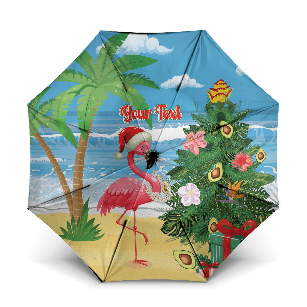 Flamingo Hawaii Summer Christmas Personalized Umbrella Mele Kalikimaka Beachy Vibes LT14 One Size Folded 11.42 inch Opened Diameter 37.4 inch Blue - Polynesian Pride