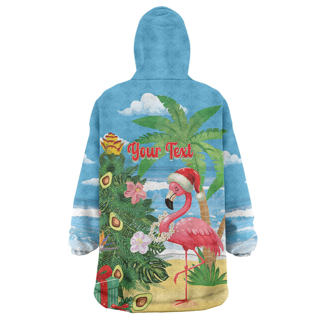 Flamingo Hawaii Summer Christmas Personalized Wearable Blanket Hoodie Mele Kalikimaka Beachy Vibes