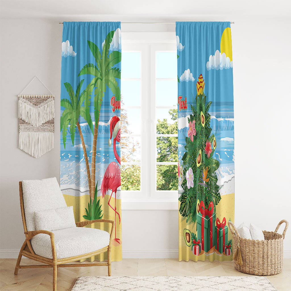 Flamingo Hawaii Summer Christmas Personalized Window Curtain Mele Kalikimaka Beachy Vibes