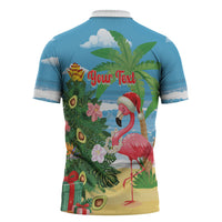 Flamingo Hawaii Summer Christmas Personalized Zipper Polo Shirt Mele Kalikimaka Beachy Vibes