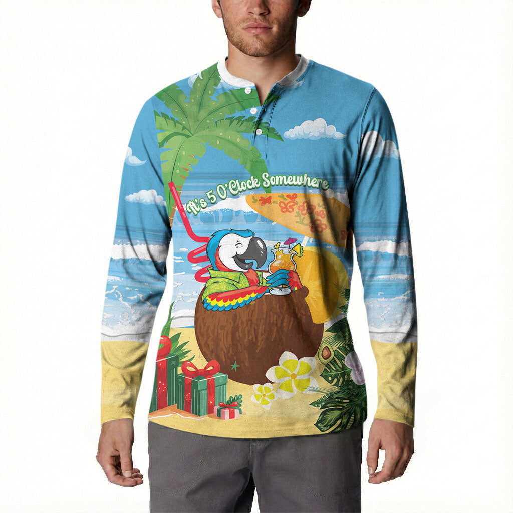 Chilling Parrot Hawaii Summer Christmas Personalized Button Sweatshirt It's 5 O'Clock Somewhere Beachy Vibes LT14 - Polynesian Pride