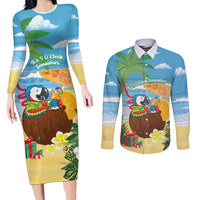 Chilling Parrot Hawaii Summer Christmas Personalized Couples Matching Long Sleeve Bodycon Dress and Long Sleeve Button Shirt It's 5 O'Clock Somewhere Beachy Vibes LT14 Blue - Polynesian Pride