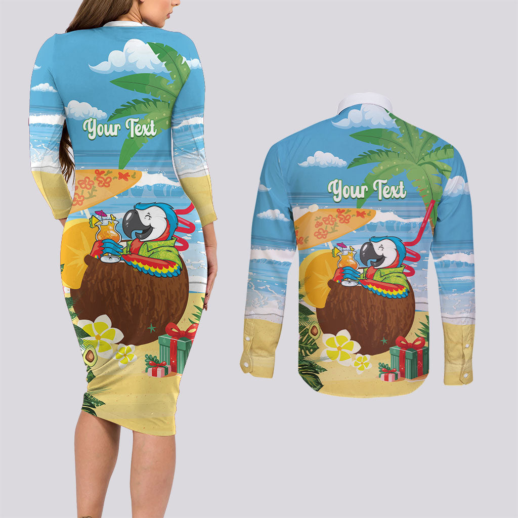 Chilling Parrot Hawaii Summer Christmas Personalized Couples Matching Long Sleeve Bodycon Dress and Long Sleeve Button Shirt It's 5 O'Clock Somewhere Beachy Vibes LT14 - Polynesian Pride
