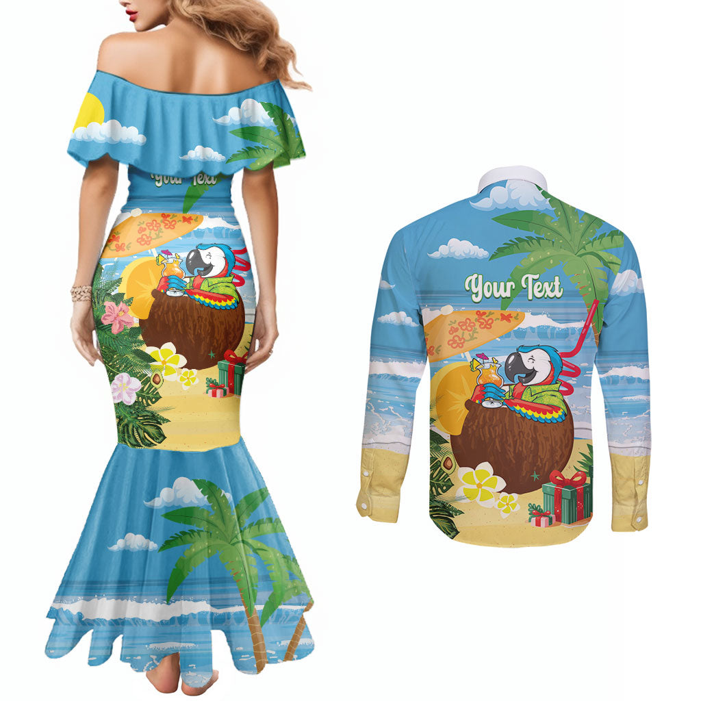 Chilling Parrot Hawaii Summer Christmas Personalized Couples Matching Mermaid Dress and Long Sleeve Button Shirt It's 5 O'Clock Somewhere Beachy Vibes LT14 - Polynesian Pride