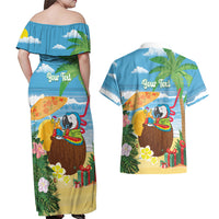 Chilling Parrot Hawaii Summer Christmas Personalized Couples Matching Off Shoulder Maxi Dress and Hawaiian Shirt It's 5 O'Clock Somewhere Beachy Vibes LT14 - Polynesian Pride