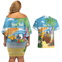 Chilling Parrot Hawaii Summer Christmas Personalized Couples Matching Off Shoulder Short Dress and Hawaiian Shirt It's 5 O'Clock Somewhere Beachy Vibes LT14 - Polynesian Pride
