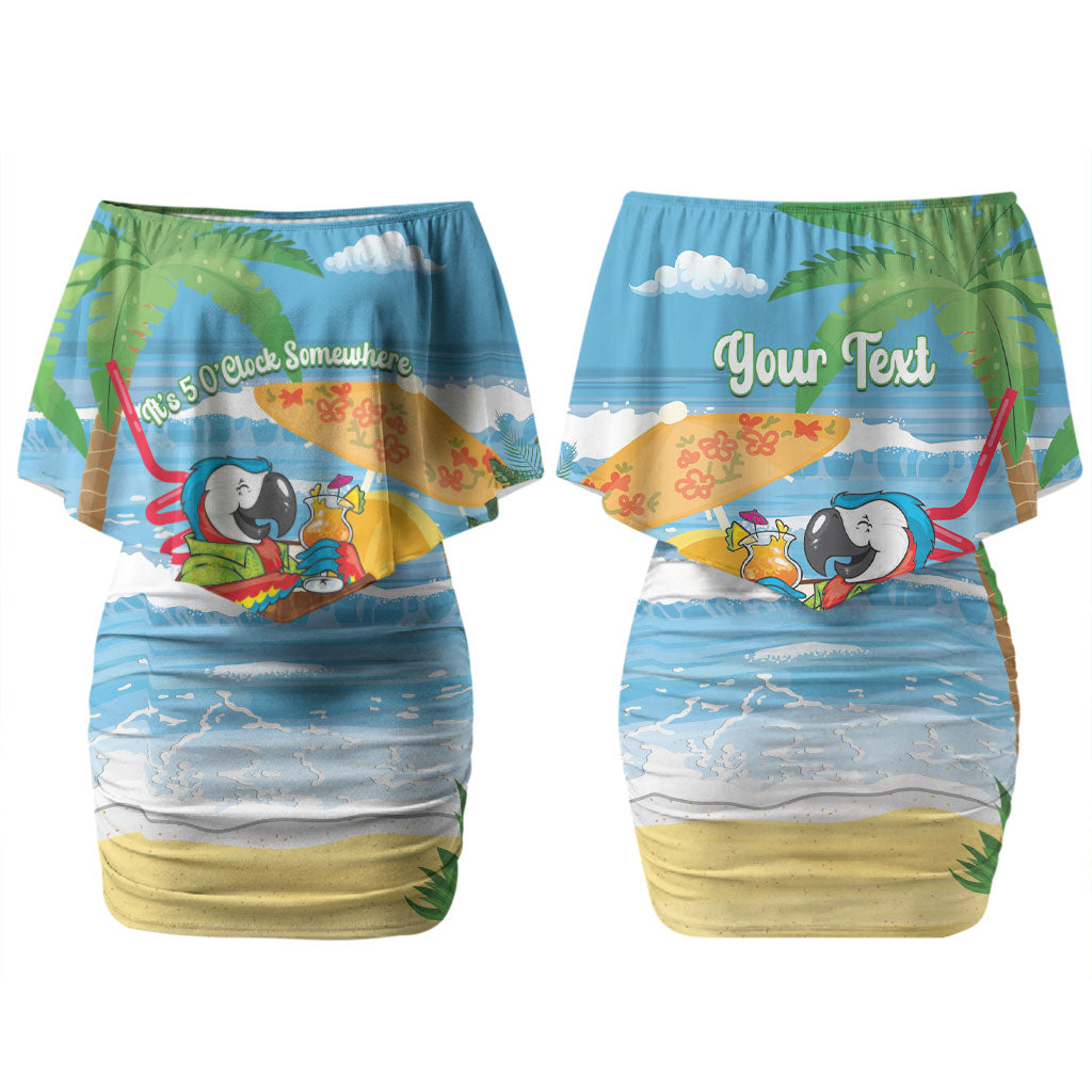 Chilling Parrot Hawaii Summer Christmas Personalized Couples Matching Off Shoulder Short Dress and Long Sleeve Button Shirt It's 5 O'Clock Somewhere Beachy Vibes LT14 - Polynesian Pride