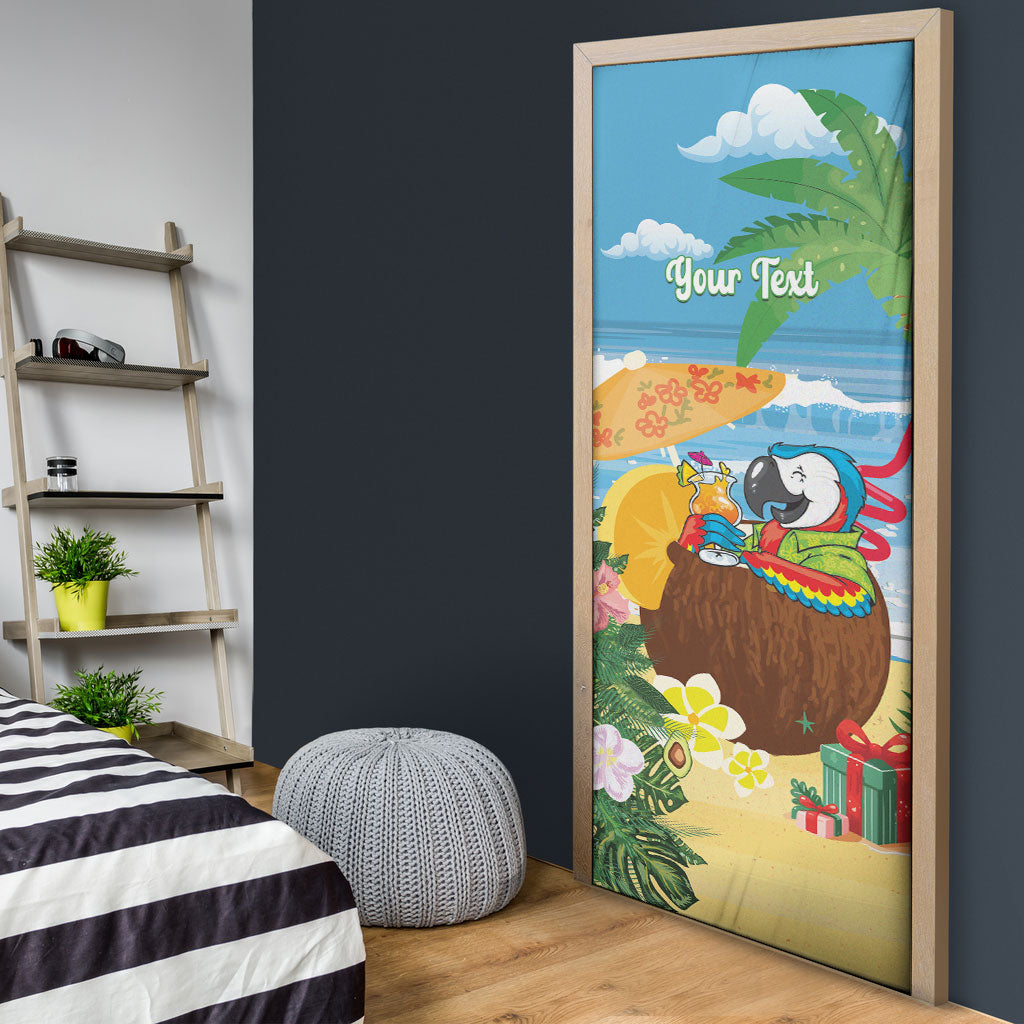 Chilling Parrot Hawaii Summer Christmas Personalized Door Cover It's 5 O'Clock Somewhere Beachy Vibes