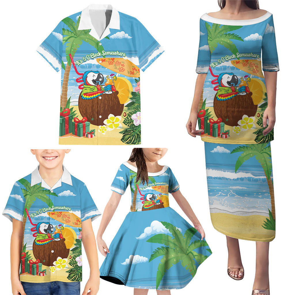 Chilling Parrot Hawaii Summer Christmas Personalized Family Matching Puletasi and Hawaiian Shirt It's 5 O'Clock Somewhere Beachy Vibes LT14 - Polynesian Pride