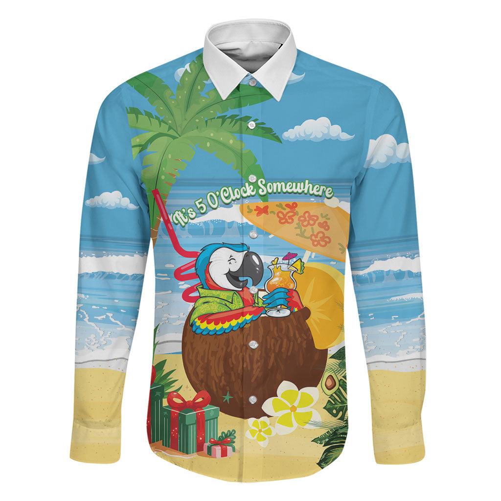 Chilling Parrot Hawaii Summer Christmas Personalized Family Matching Summer Maxi Dress and Hawaiian Shirt It's 5 O'Clock Somewhere Beachy Vibes LT14 Dad's Shirt - Long Sleeve Blue - Polynesian Pride