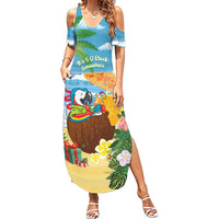 Chilling Parrot Hawaii Summer Christmas Personalized Family Matching Summer Maxi Dress and Hawaiian Shirt It's 5 O'Clock Somewhere Beachy Vibes LT14 Mom's Dress Blue - Polynesian Pride