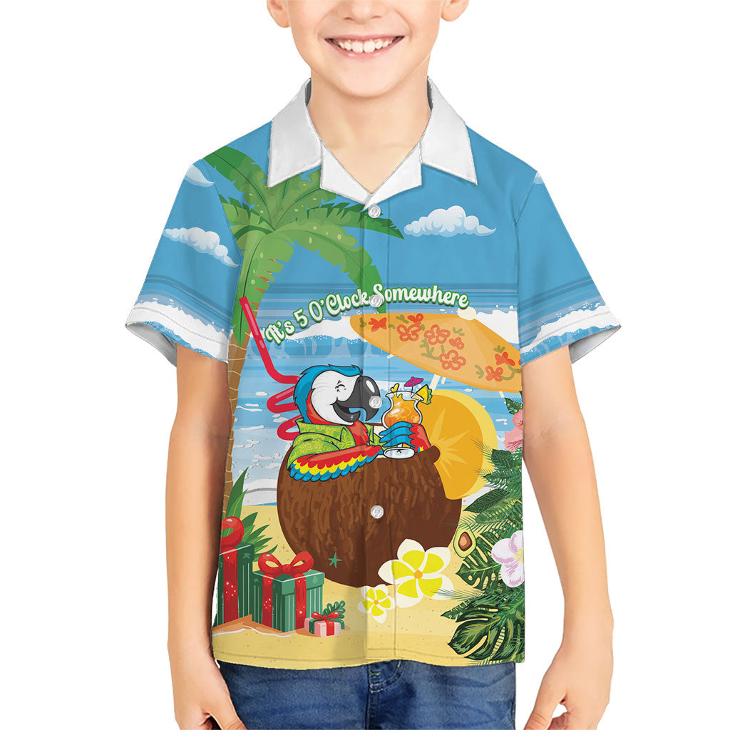 Chilling Parrot Hawaii Summer Christmas Personalized Family Matching Tank Maxi Dress and Hawaiian Shirt It's 5 O'Clock Somewhere Beachy Vibes LT14 Son's Shirt Blue - Polynesian Pride